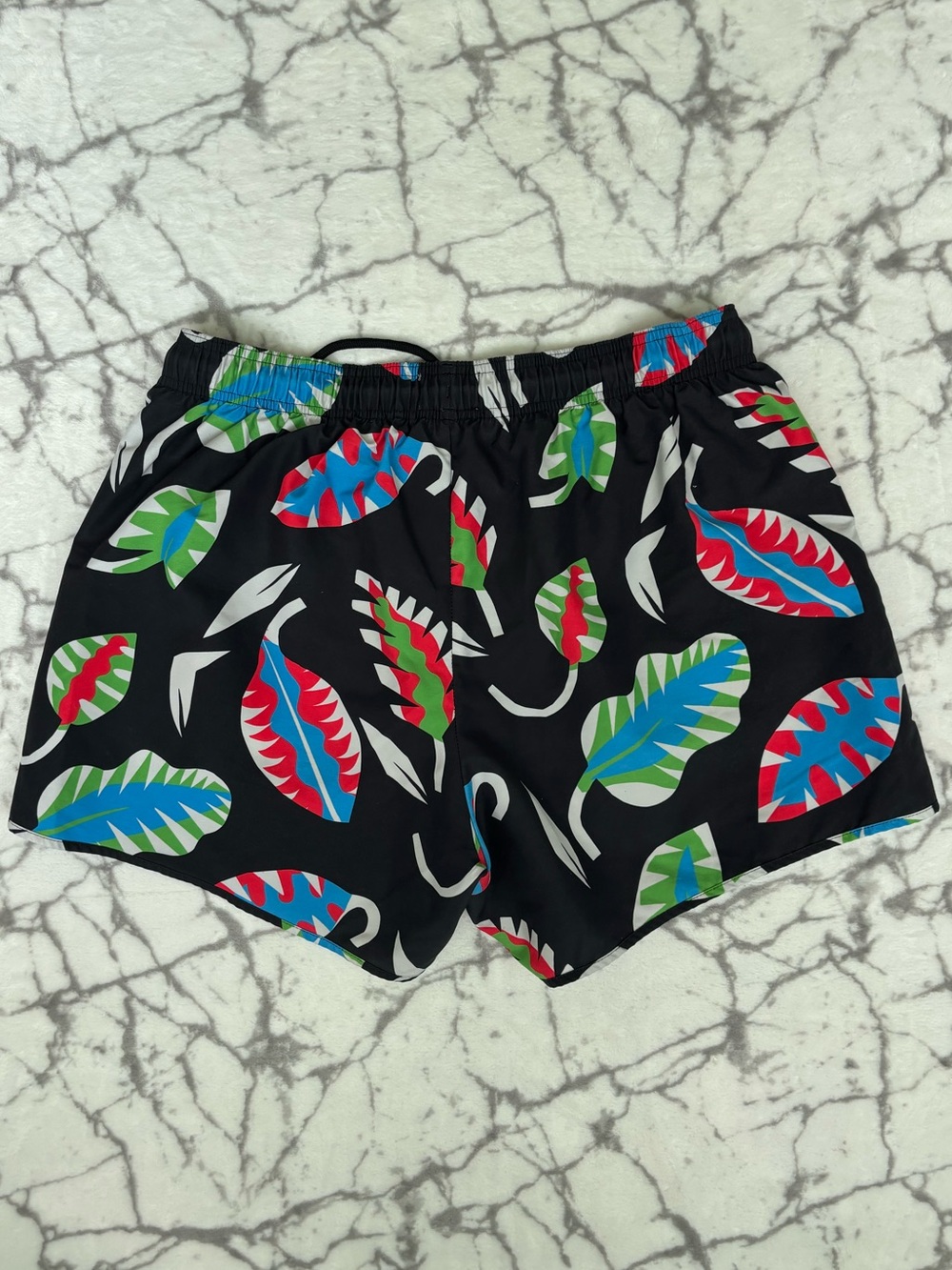 TOPMAN Black Swim Shorts with Multicolor Tropical Leaf Print Men’s L/XL Brief